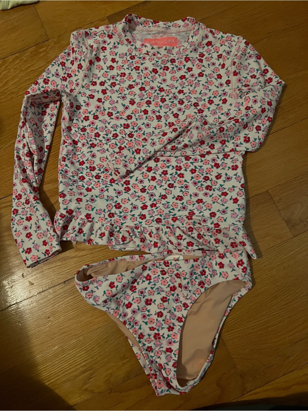 Crewcuts UPF 50+ Girls White Rashguard Set with Pink & Red Floral Print